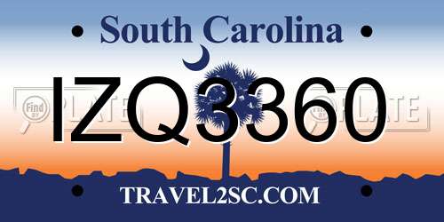 IZQ3360 South Carolina License Plate
