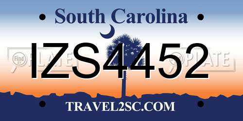 IZS4452 South Carolina License Plate