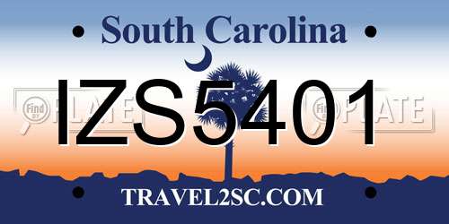 IZS5401 South Carolina License Plate