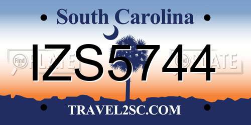 IZS5744 South Carolina License Plate