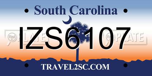 IZS6107 South Carolina License Plate