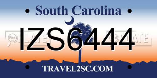 IZS6444 South Carolina License Plate