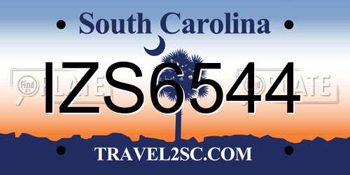 IZS6544 South Carolina License Plate