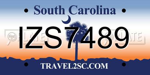 IZS7489 South Carolina License Plate