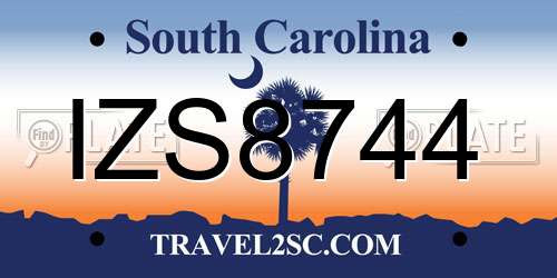 IZS8744 South Carolina License Plate