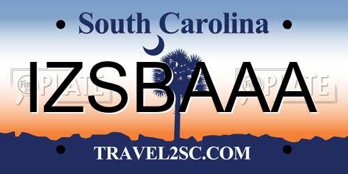 IZSBAAA South Carolina License Plate