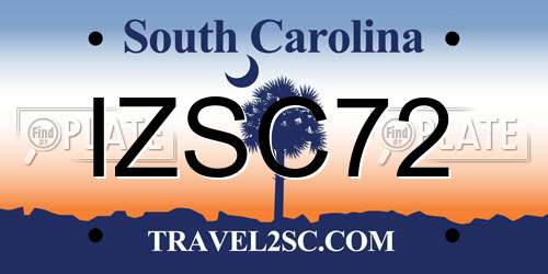 IZSC72 South Carolina License Plate