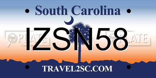 IZSN58 South Carolina License Plate
