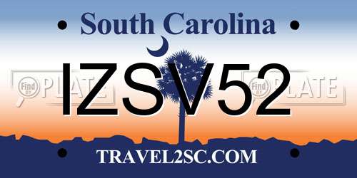 IZSV52 South Carolina License Plate