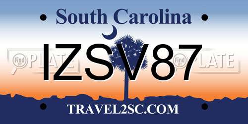 IZSV87 South Carolina License Plate