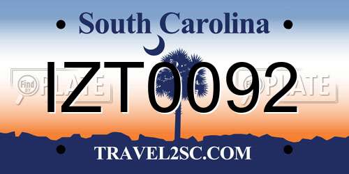 IZT0092 South Carolina License Plate