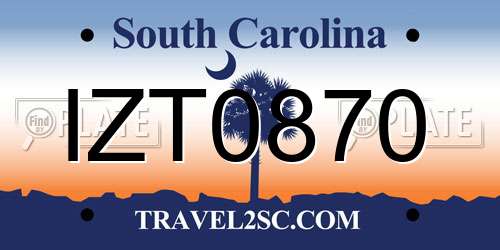 IZT0870 South Carolina License Plate