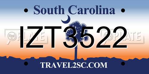 IZT3522 South Carolina License Plate