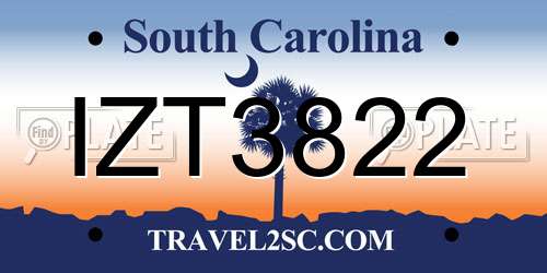 IZT3822 South Carolina License Plate
