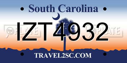 IZT4932 South Carolina License Plate