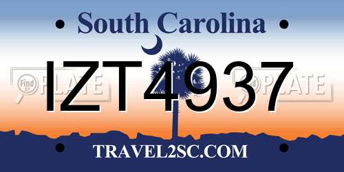 IZT4937 South Carolina License Plate