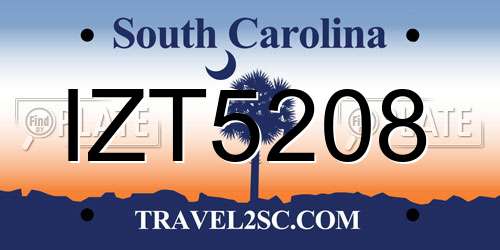 IZT5208 South Carolina License Plate
