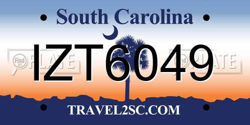 IZT6049 South Carolina License Plate