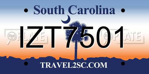 IZT7501 South Carolina License Plate
