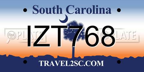 IZT768 South Carolina License Plate