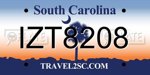 IZT8208 South Carolina License Plate