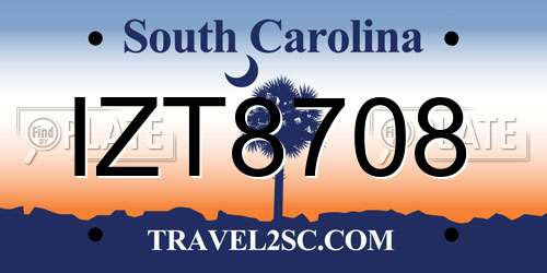 IZT8708 South Carolina License Plate