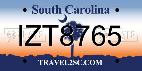 IZT8765 South Carolina License Plate