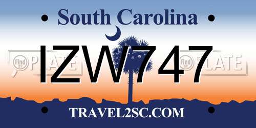 IZW747 South Carolina License Plate