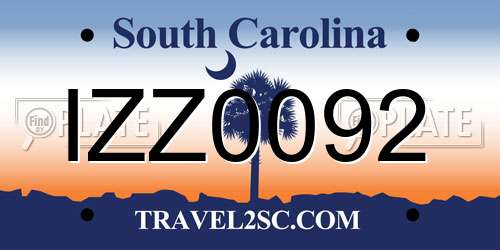 IZZ0092 South Carolina License Plate