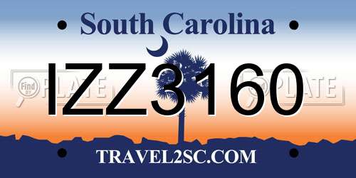 IZZ3160 South Carolina License Plate