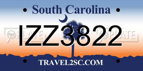 IZZ3822 South Carolina License Plate