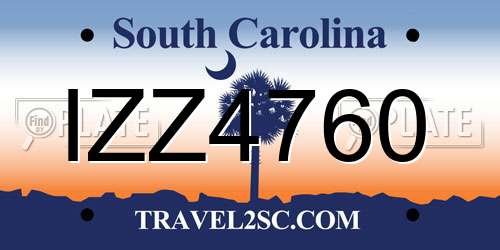 IZZ4760 South Carolina License Plate