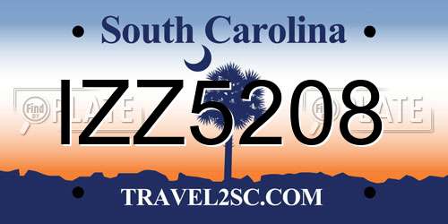 IZZ5208 South Carolina License Plate