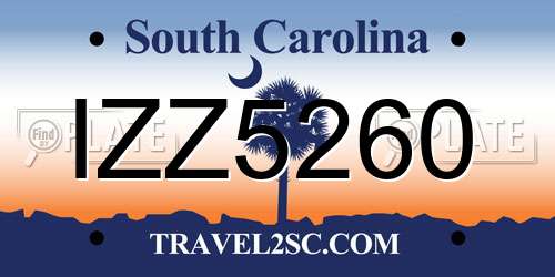 IZZ5260 South Carolina License Plate