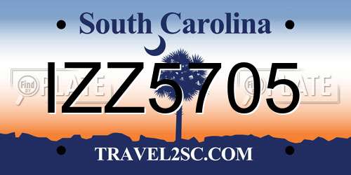 IZZ5705 South Carolina License Plate