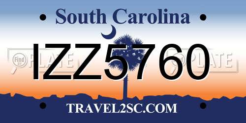 IZZ5760 South Carolina License Plate