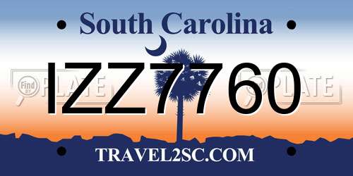 IZZ7760 South Carolina License Plate