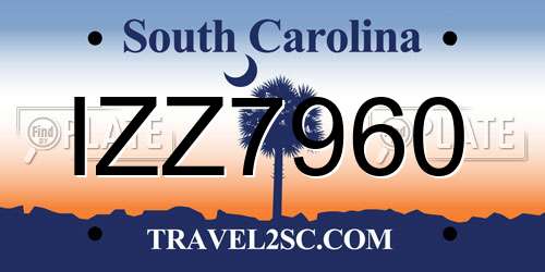 IZZ7960 South Carolina License Plate