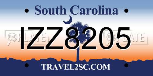 IZZ8205 South Carolina License Plate