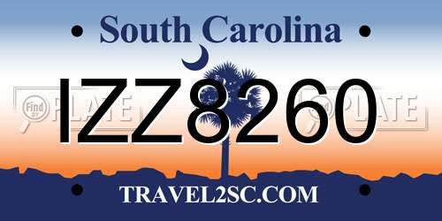 IZZ8260 South Carolina License Plate