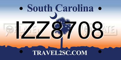 IZZ8708 South Carolina License Plate