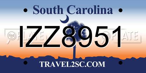 IZZ8951 South Carolina License Plate