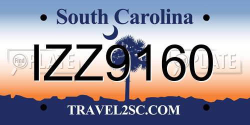IZZ9160 South Carolina License Plate