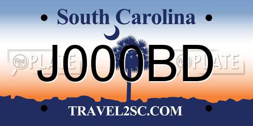J000BD South Carolina License Plate
