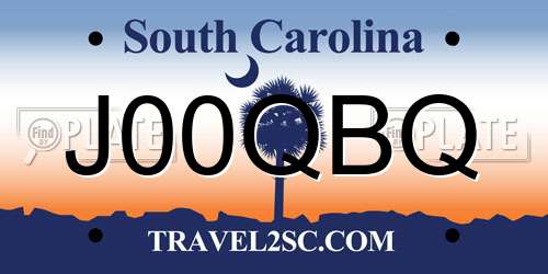 J00QBQ South Carolina License Plate