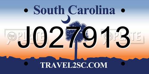 J027913 South Carolina License Plate