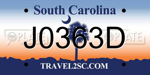 J0363D South Carolina License Plate
