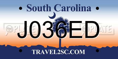 J036ED South Carolina License Plate