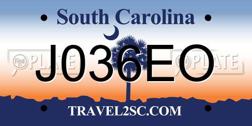 J036EO South Carolina License Plate