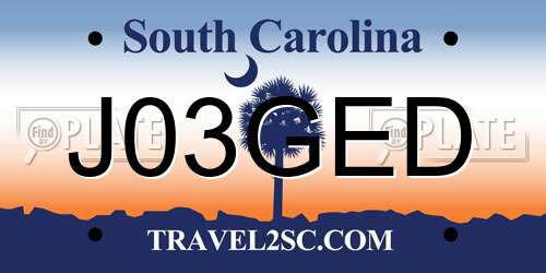 J03GED South Carolina License Plate